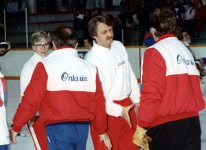 Deb Coaches Frances Willis and Wally Kozak shake the hands of the Ontario coaches after the gold medal game.